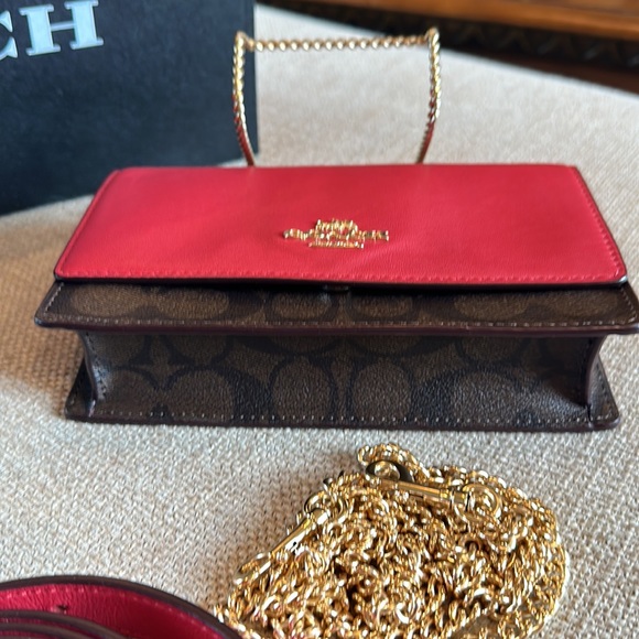 Coach Flap Color Block Red Leather and Brown Canvas Belt or Shoulder Bag - Picture 8 of 10